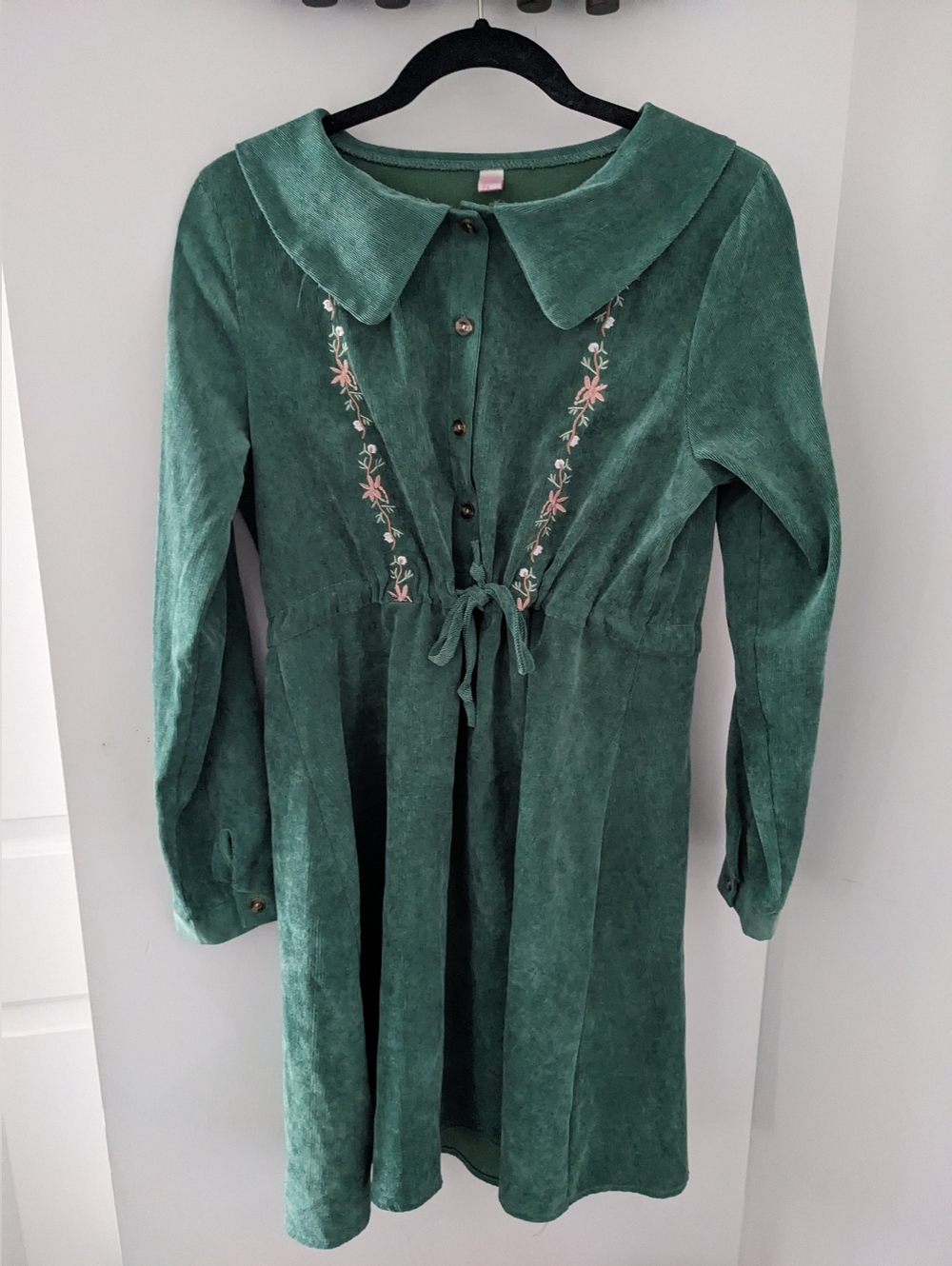 Cottagecore Midi Long Sleeve Dress with Floral Embroidery